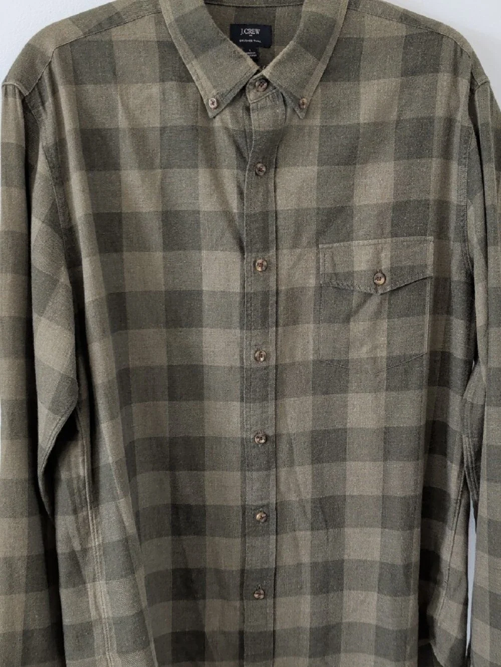 J. Crew Olive and Dark Green Plaid Lightweight Flannel Button-Down Shirt L